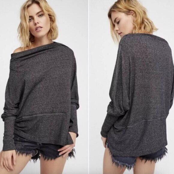 We the Free off shoulder grey ribbed top - Picture 1 of 6